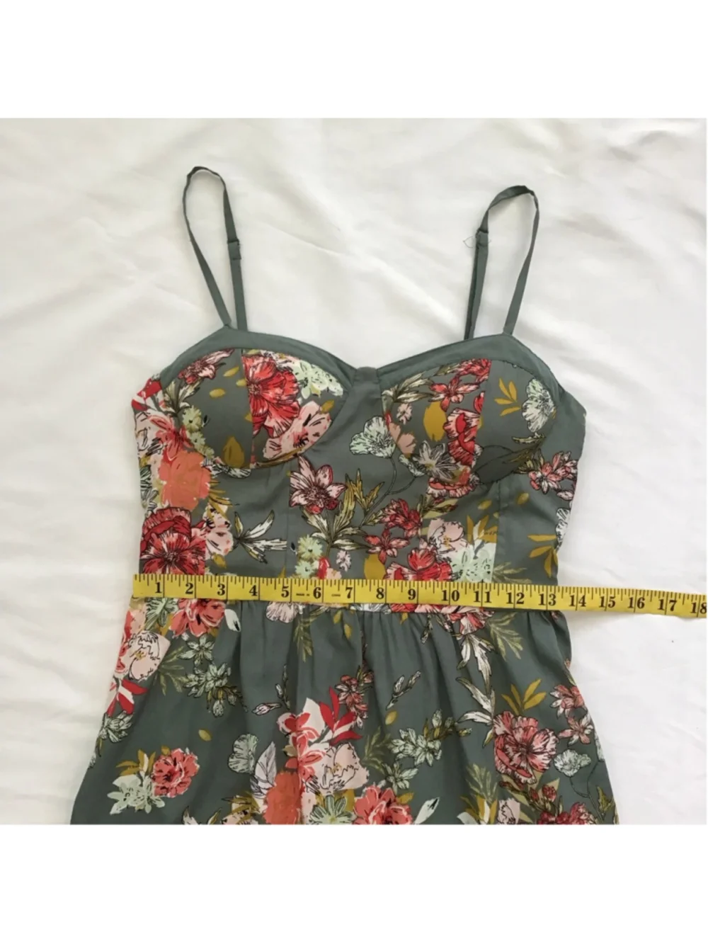 Band of the Free Women Elegant Green Floral Spaghetti Straps Maxi Dress M